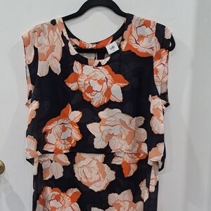 CAbi Black Top with Floral Print